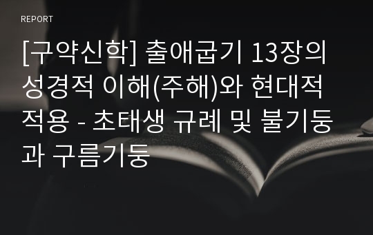 [구약신학] 출애굽기 13장의 성경적 이해(주해)와 현대적 적용 - 초태생 규례 및 불기둥과 구름기둥