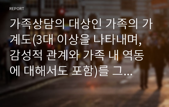 가족상담의 대상인 가족의 가계도(3대 이상을 나타내며, 감성적 관계와 가족 내 역동에 대해서도 포함)를 그려 사정을 하고, 치료기법 중 하나를 선택하여 치료계획을 서술