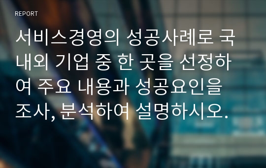 서비스경영의 성공사례로 국내외 기업 중 한 곳을 선정하여 주요 내용과 성공요인을 조사, 분석하여 설명하시오.