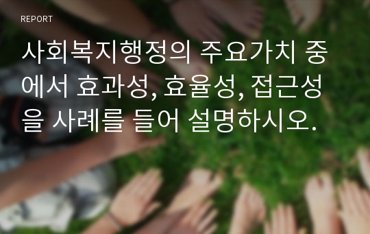 사회복지행정의 주요가치 중에서 효과성, 효율성, 접근성을 사례를 들어 설명하시오.