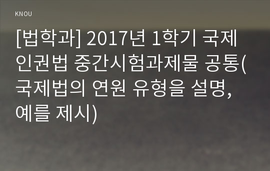 [법학과] 2017년 1학기 국제인권법 중간시험과제물 공통(국제법의 연원 유형을 설명,  예를 제시)