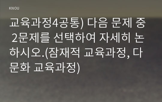 교육과정4공통) 다음 문제 중 2문제를 선택하여 자세히 논하시오.(잠재적 교육과정, 다문화 교육과정)