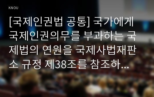 [국제인권법 공통] 국가에게 국제인권의무를 부과하는 국제법의 연원을 국제사법재판소 규정 제38조를 참조하여 그 유형을 설명하고 해당 예를 제시하시오.