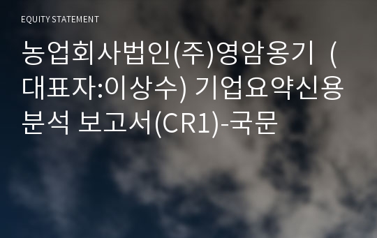 농업회사법인(주)영암옹기 기업요약신용분석 보고서(CR1)-국문