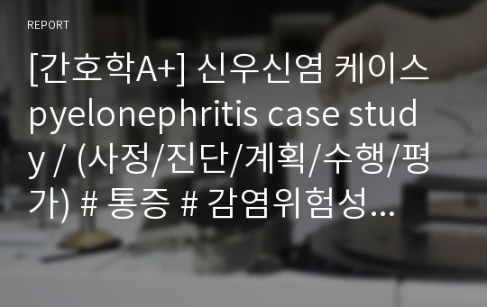 [간호학A+] 신우신염 케이스 pyelonephritis case study / (사정/진단/계획/수행/평가) # 통증 # 감염위험성 # 배변장애