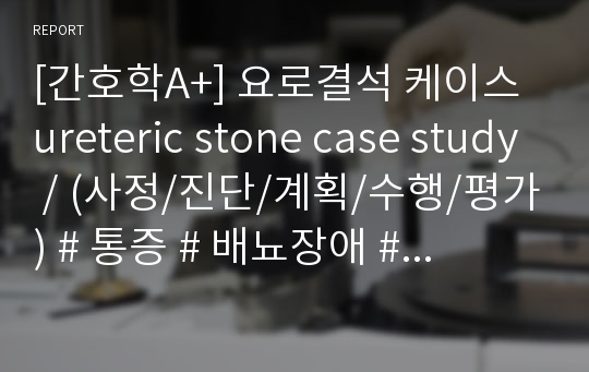 [간호학A+] 요로결석 케이스 ureteric stone case study / (사정/진단/계획/수행/평가) # 통증 # 배뇨장애 # 지식부족