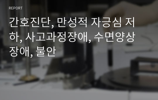 간호진단, 만성적 자긍심 저하, 사고과정장애, 수면양상장애, 불안