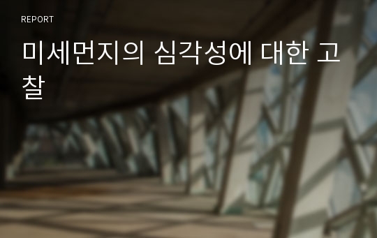 미세먼지의 심각성에 대한 고찰