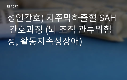 성인간호) 지주막하출혈 SAH 간호과정 (뇌 조직 관류위험성, 활동지속성장애)