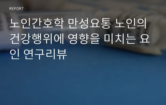 노인간호학 만성요통 노인의 건강행위에 영향을 미치는 요인 연구리뷰