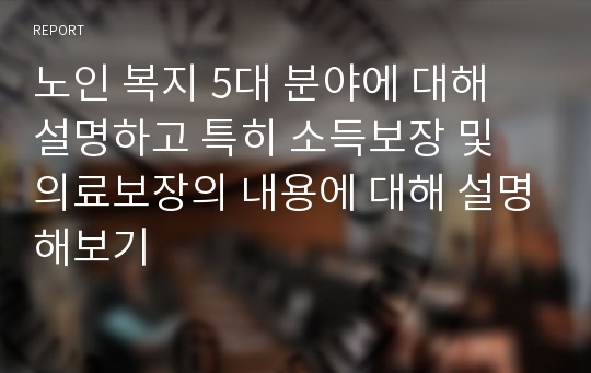 노인 복지 5대 분야에 대해 설명하고 특히 소득보장 및 의료보장의 내용에 대해 설명해보기