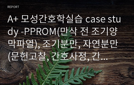 A+ 모성간호학실습 case study -PPROM(만삭 전 조기양막파열), 조기분만, 자연분만 (문헌고찰, 간호사정, 간호과정)