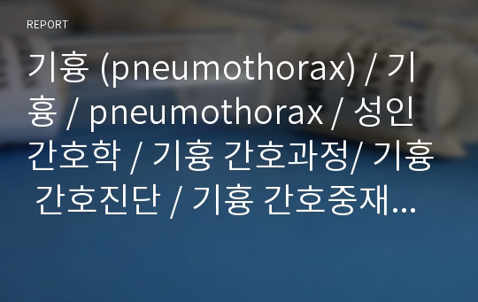 기흉 (pneumothorax) / 기흉 / pneumothorax / 성인간호학 / 기흉 간호과정/ 기흉 간호진단 / 기흉 간호중재 / 성인간호학 실습 / A+ 레포트 입니다