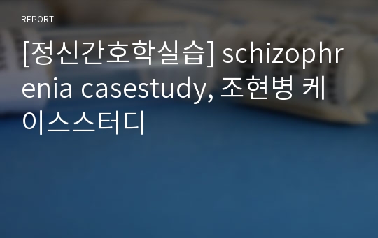 [정신간호학실습] schizophrenia casestudy, 조현병 케이스스터디