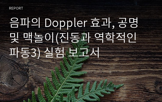 음파의 Doppler 효과, 공명 및 맥놀이(진동과 역학적인 파동3) 실험 보고서