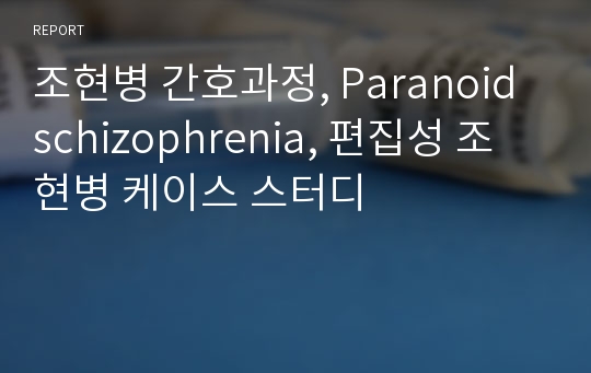 조현병 간호과정, Paranoid schizophrenia, 편집성 조현병 케이스 스터디