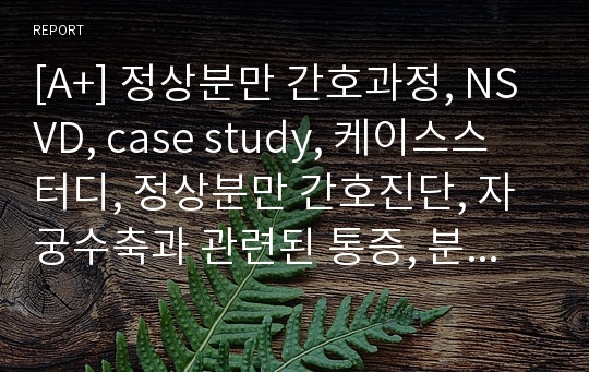 [A+] 정상분만 간호과정, NSVD, case study, 케이스스터디, 정상분만 간호진단, 자궁수축과 관련된 통증, 분만과 관련된 불안