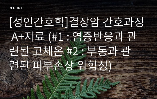 [성인간호학]결장암 간호과정 A+자료 (#1 : 염증반응과 관련된 고체온 #2 : 부동과 관련된 피부손상 위험성)