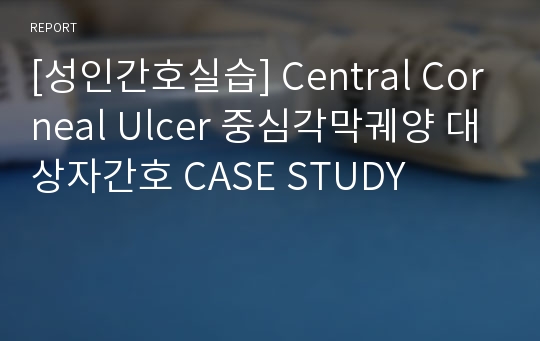 [성인간호실습] Central Corneal Ulcer 중심각막궤양 대상자간호 CASE STUDY