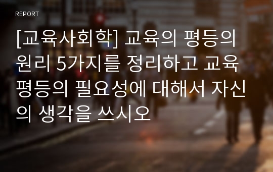 [교육사회학] 교육의 평등의 원리 5가지를 정리하고 교육평등의 필요성에 대해서 자신의 생각을 쓰시오