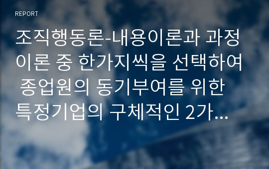 조직행동론-내용이론과 과정이론 중 한가지씩을 선택하여 종업원의 동기부여를 위한 특정기업의 구체적인 2가지 사례를 설명하시오