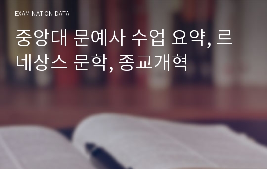 중앙대 문예사 수업 요약, 르네상스 문학, 종교개혁