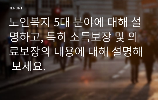 노인복지 5대 분야에 대해 설명하고, 특히 소득보장 및 의료보장의 내용에 대해 설명해 보세요.