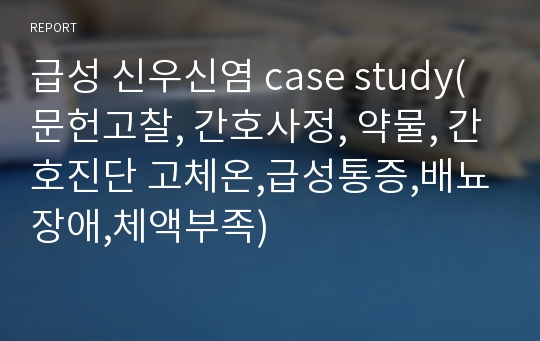 급성 신우신염 case study(문헌고찰, 간호사정, 약물, 간호진단 고체온,급성통증,배뇨장애,체액부족)