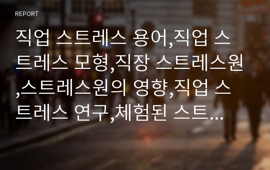 직업 스트레스 용어,직업 스트레스 모형,직장 스트레스원,스트레스원의 영향,직업 스트레스 연구,체험된 스트레스원