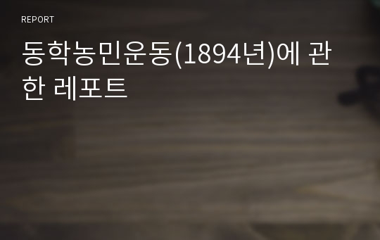 동학농민운동(1894년)에 관한 레포트