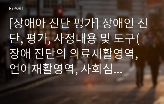 [장애아 진단 평가] 장애인 진단, 평가, 사정내용 및 도구(장애 진단의 의료재활영역, 언어재활영역, 사회심리재활영역)