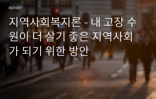 지역사회복지론 - 내 고장 수원이 더 살기 좋은 지역사회가 되기 위한 방안