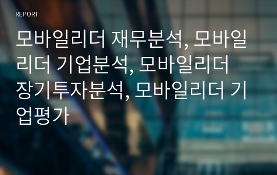 모바일리더 재무분석, 모바일리더 기업분석, 모바일리더 장기투자분석, 모바일리더 기업평가