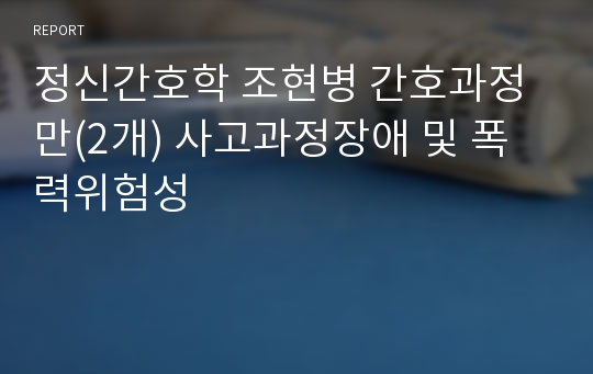 정신간호학 조현병 간호과정만(2개) 사고과정장애 및 폭력위험성