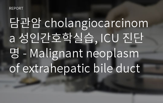 담관암 cholangiocarcinoma 성인간호학실습, ICU 진단명 - Malignant neoplasm of extrahepatic bile duct