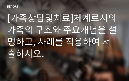 [가족상담및치료]체계로서의 가족의 구조와 주요개념을 설명하고, 사례를 적용하여 서술하시오.