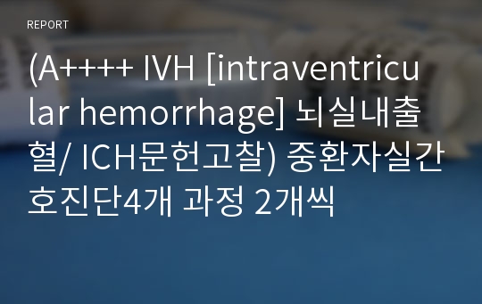 (A++++ IVH [intraventricular hemorrhage] 뇌실내출혈/ ICH문헌고찰) 중환자실간호진단4개 과정 2개씩