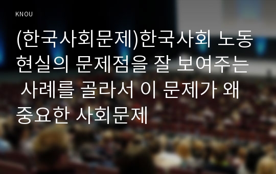 (한국사회문제)한국사회 노동현실의 문제점을 잘 보여주는 사례를 골라서 이 문제가 왜 중요한 사회문제