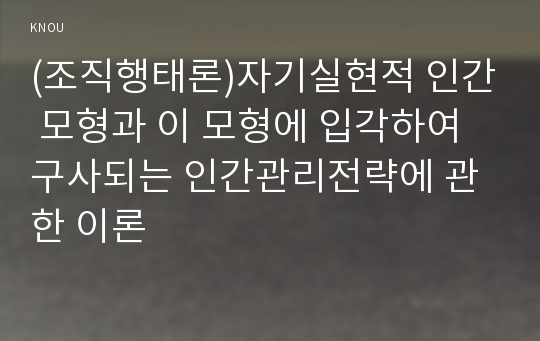 (조직행태론)자기실현적 인간 모형과 이 모형에 입각하여 구사되는 인간관리전략에 관한 이론