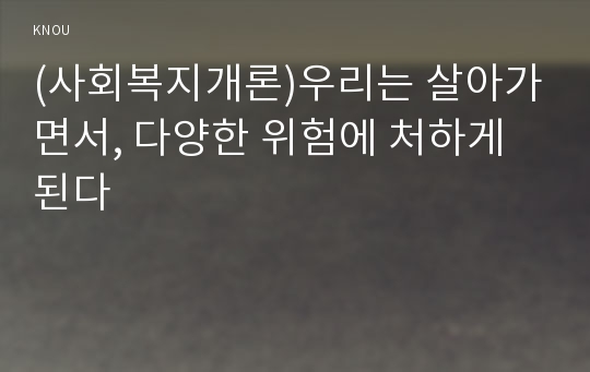 (사회복지개론)우리는 살아가면서, 다양한 위험에 처하게 된다