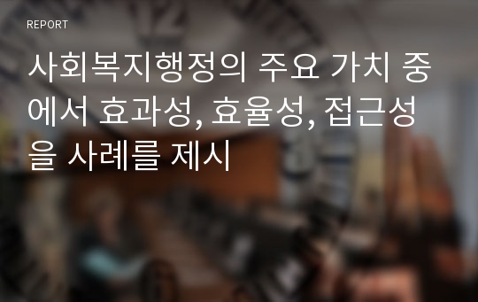 사회복지행정의 주요 가치 중에서 효과성, 효율성, 접근성을 사례를 제시