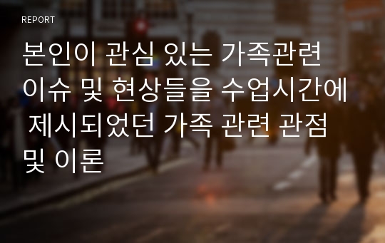 본인이 관심 있는 가족관련 이슈 및 현상들을 수업시간에 제시되었던 가족 관련 관점 및 이론