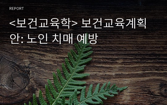 &lt;보건교육학&gt; 보건교육계획안: 노인 치매 예방