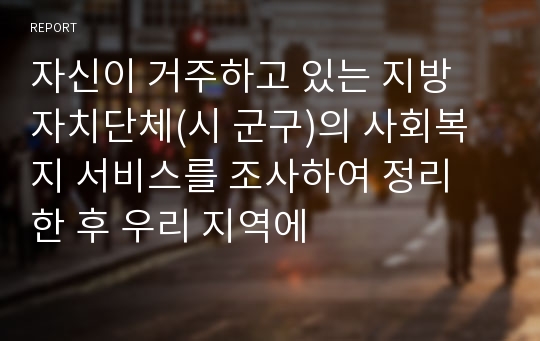 자신이 거주하고 있는 지방 자치단체(시 군구)의 사회복지 서비스를 조사하여 정리 한 후 우리 지역에