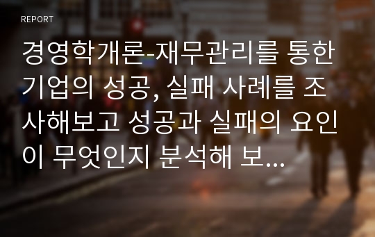 경영학개론-재무관리를 통한 기업의 성공, 실패 사례를 조사해보고 성공과 실패의 요인이 무엇인지 분석해 보시오