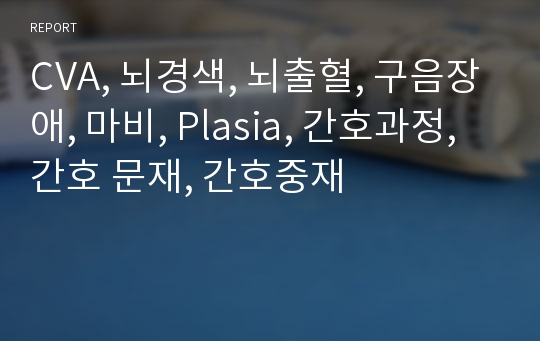 CVA, 뇌경색, 뇌출혈, 구음장애, 마비, Plasia, 간호과정, 간호 문재, 간호중재