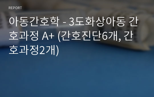 아동간호학 - 3도화상아동 간호과정 A+ (간호진단6개, 간호과정2개)