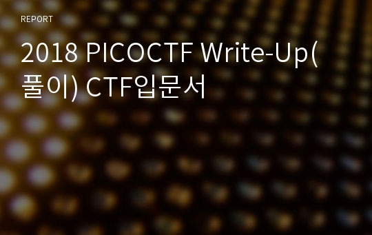 2018 PICOCTF Write-Up(풀이) CTF입문서