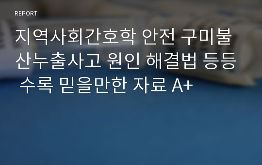 지역사회간호학 안전 구미불산누출사고 원인 해결법 등등 수록 믿을만한 자료 A+