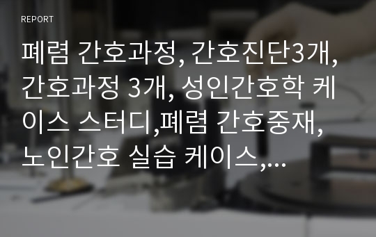 폐렴 간호과정, 간호진단3개,간호과정 3개, 성인간호학 케이스 스터디,폐렴 간호중재,노인간호 실습 케이스, 노인성 폐렴 간호중재, 문헌고찰, A+자료, 폐렴 간호중재, 성인 케이스